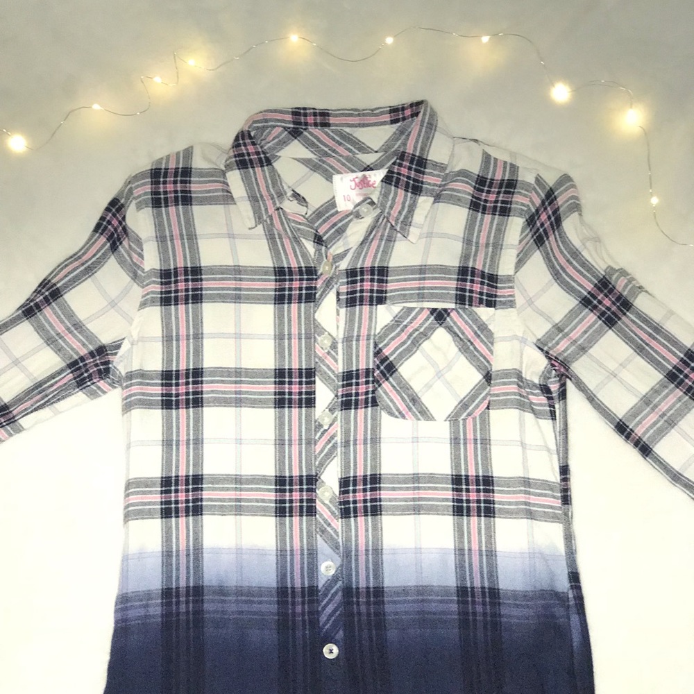 A Justice plaid button up shirt